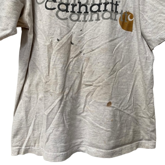 Destroyed Distressed Carhartt Gray Logo Tee Tshirt Men M Paint oil splatter - Picture 2 of 8
